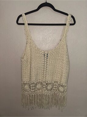 Daytrip Cream Crochet Fringe Tank Top